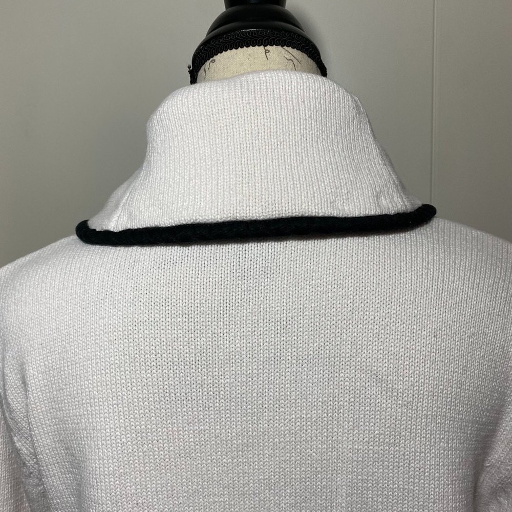 XL Chaps Ralph Lauren Knit Shawl Collar Buckle 3/4 Sleeve Pullover Sweater White - Picture 4 of 6